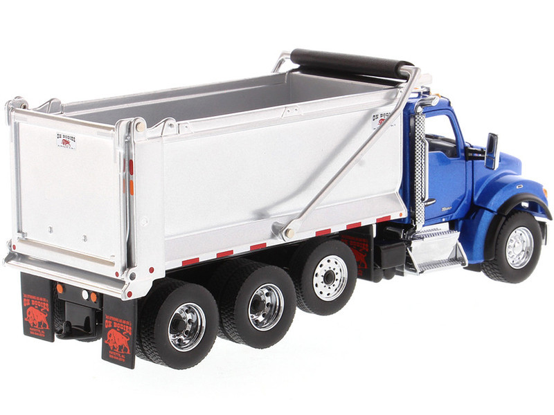 Kenworth T880S SFFA Tandem Axle with Pusher Axle OX Stampede Dump Truck Blue and Chrome "Transport Series" 1/50 Diecast Model by Diecast Masters