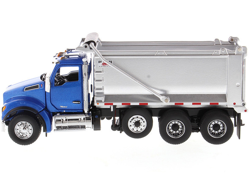 Kenworth T880S SFFA Tandem Axle with Pusher Axle OX Stampede Dump Truck Blue and Chrome "Transport Series" 1/50 Diecast Model by Diecast Masters