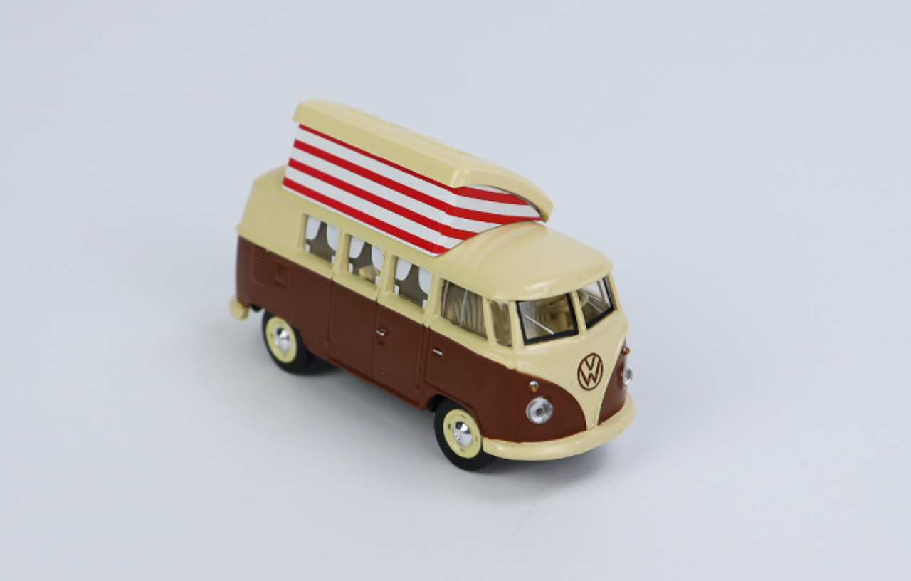 Volkswagen T1 Camper Bus with Pop-Top Roof Brown and Cream 1/64 Diecast Model by Schuco