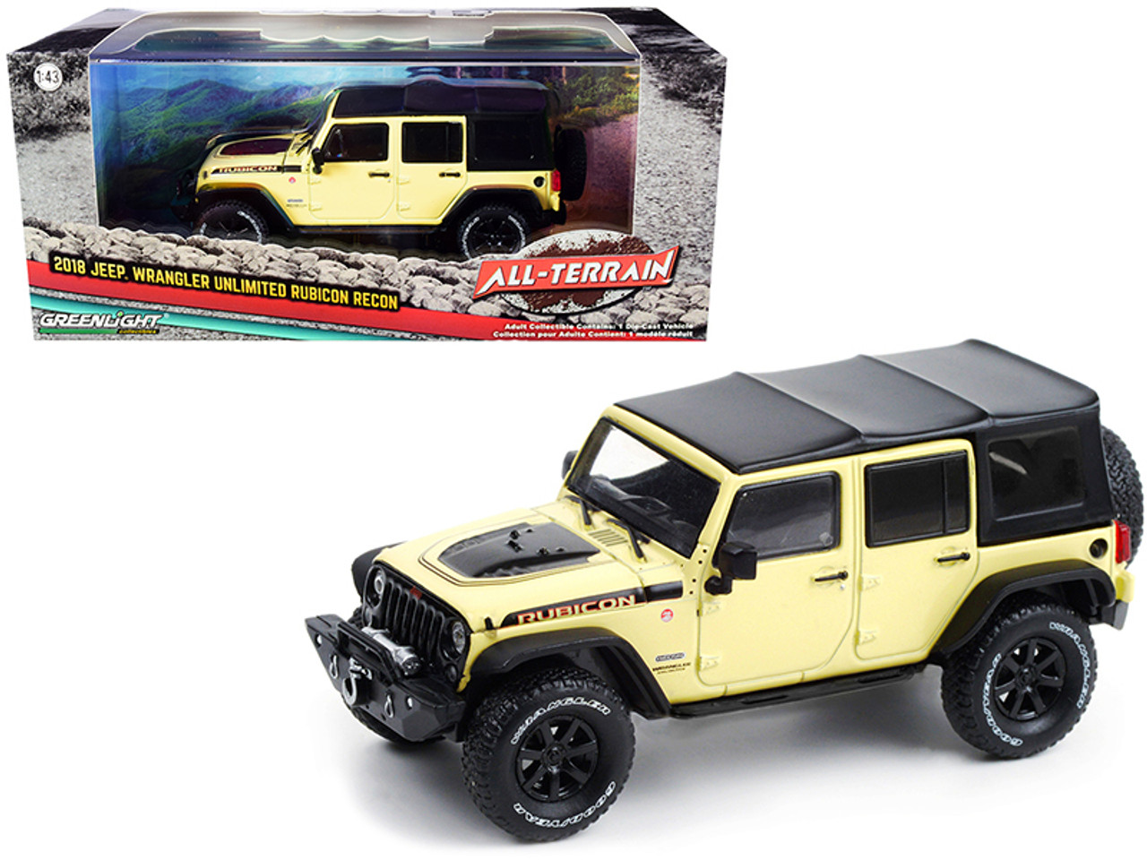 2018 Jeep Wrangler Unlimited Rubicon Recon with Off-Road Parts Gobi Yellow with Black Top "All-Terrain" Series 1/43 Diecast Model Car by Greenlight