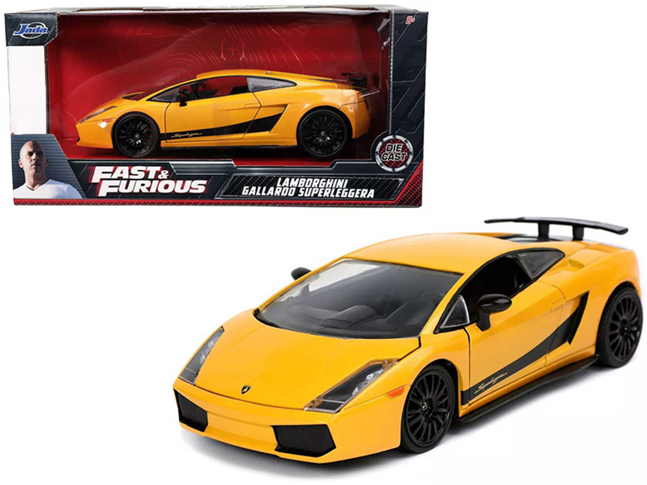 1/24 Jada Lamborghini Gallardo Superleggera Yellow with Black Stripes "Fast & Furious" Movie Diecast Model Car