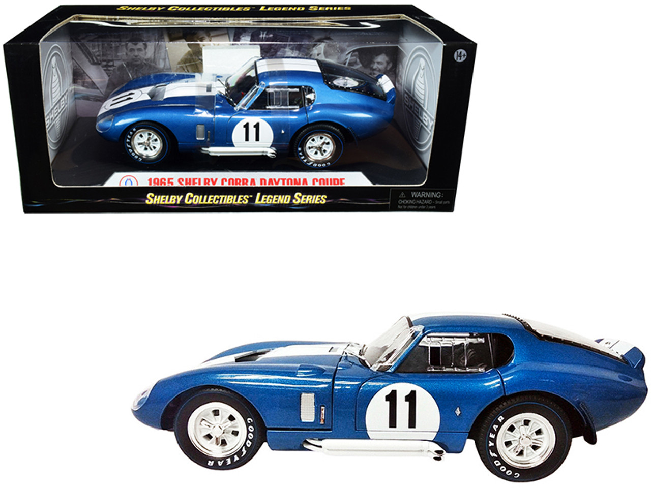 1965 Shelby Cobra Daytona Coupe #11 Blue Metallic with White Stripes 1/18 Diecast Model Car by Shelby Collectibles