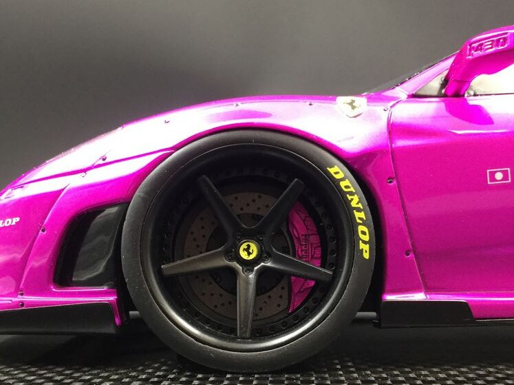 K. 1/18 JUC LB Works Ferrari F430 Metallic Pink with Carbon Fiber