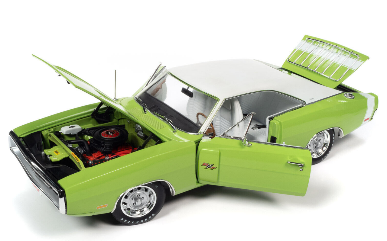 1/18 Auto World 1970 Dodge Charger R/T with Luggage Rack FJ5 Sublime Green with White Top and White Interior "Hemmings Muscle Machines" Magazine Cover Car (November 2014) "American Muscle 30th Anniversary" Diecast Car Model