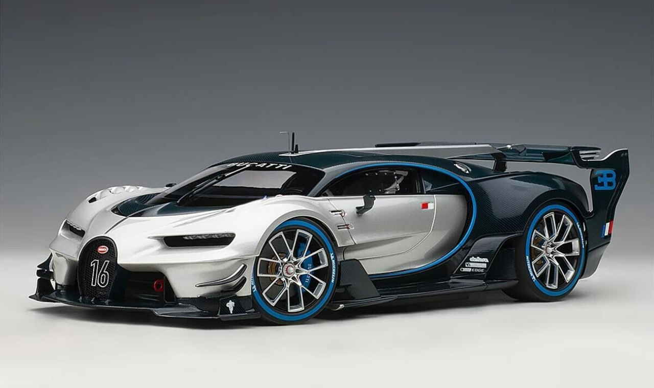 1 18 Autoart Bugatti Vision Gran Turismo Silver Blue Carbon Car Model Livecarmodel Com