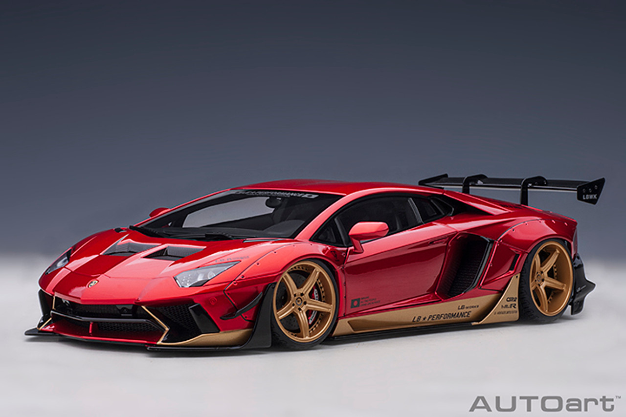1/18 AUTOart Lamborghini Aventador Liberty Walk LB-Works Limited Edition (Hyper Red with Gold Accents) Car Model