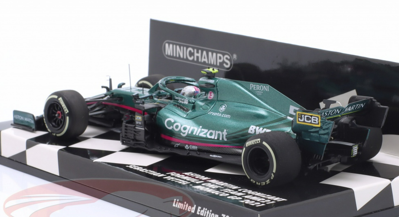 1/43 Minichamps 2021 Formula 1 Sebastian Vettel Aston Martin AMR21 #5 5th Monaco GP Car Model