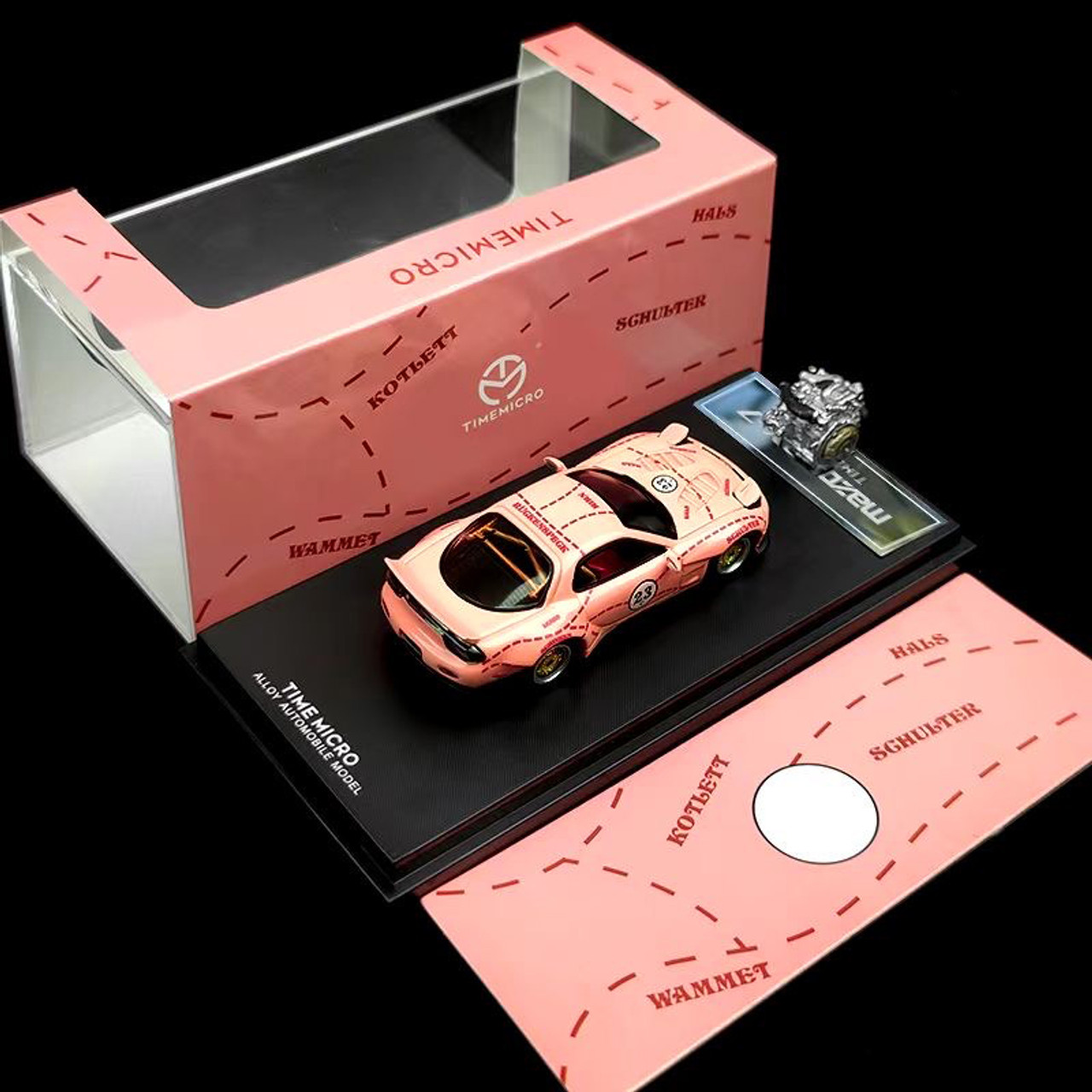 1/64 TM TimeMicro Mazda RX-7 RX7 (Pink Pig) with Engine Car Model