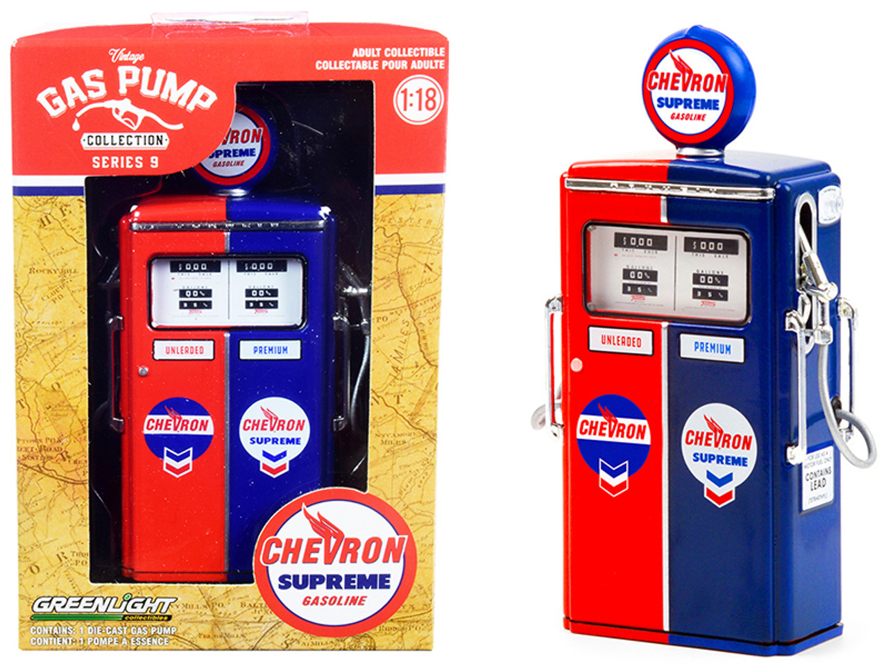 1954 Tokheim 350 Twin Gas Pump "Chevron Supreme" Red and Blue "Vintage Gas Pumps" Series 9 1/18 Diecast Model by Greenlight