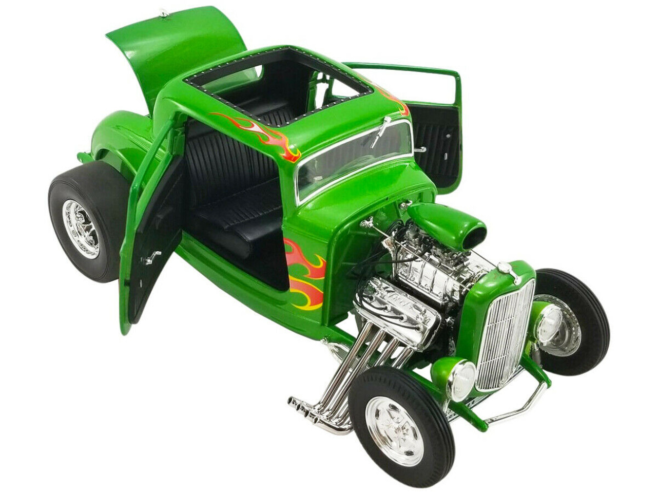 1/18 ACME 1932 Ford Blown 3 Window Hot Rod (Rat Fink Green with Flames)  Diecast Car Model