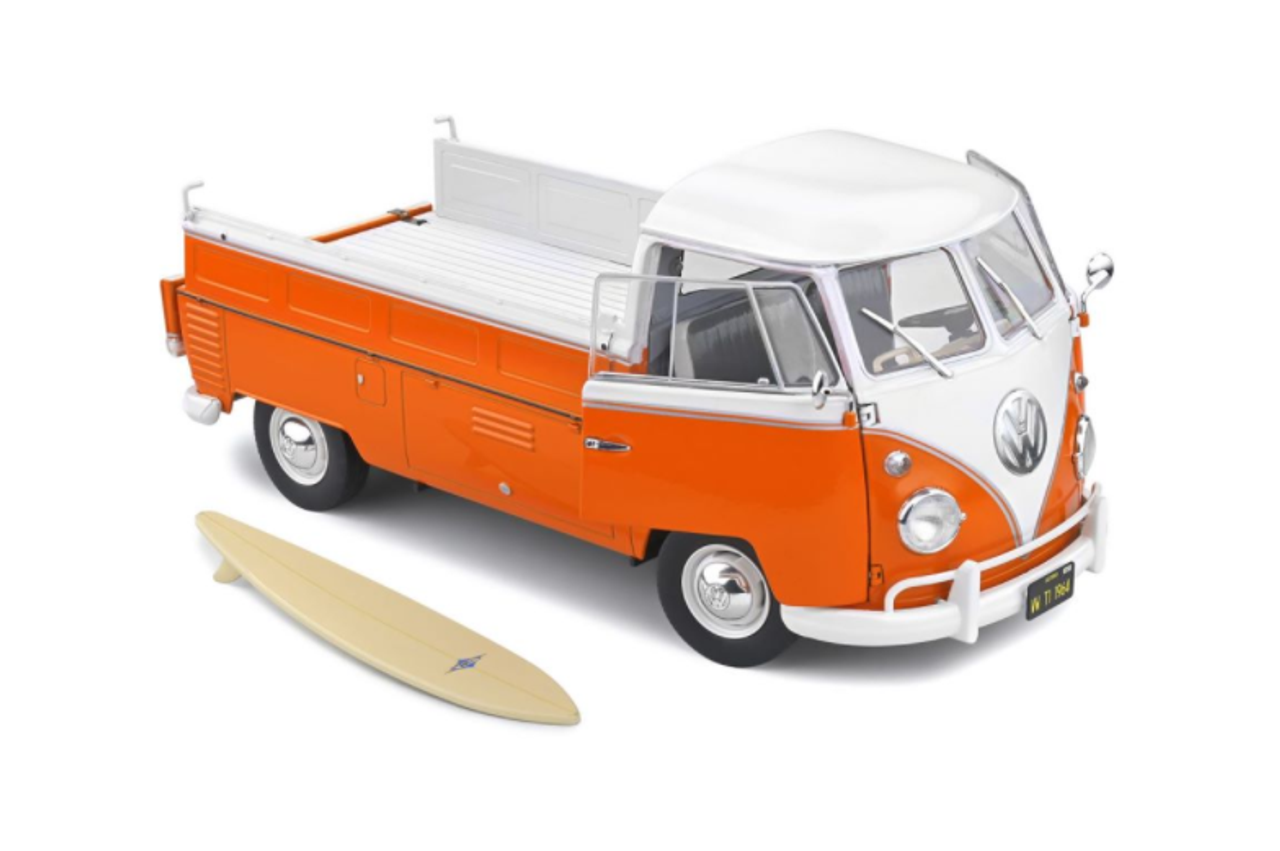  1/18 Soldio 1950 Volkswagen T1 Pick Up (Orange & White) Diecast Car Model