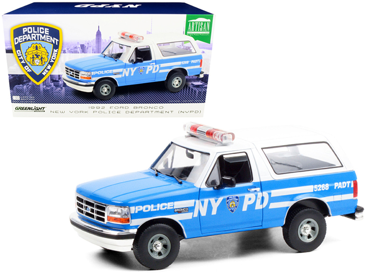 1992 Ford Bronco Police Car Light Blue and White "New York City Police Department" (NYPD) 1/18 Diecast Model Car by Greenlight