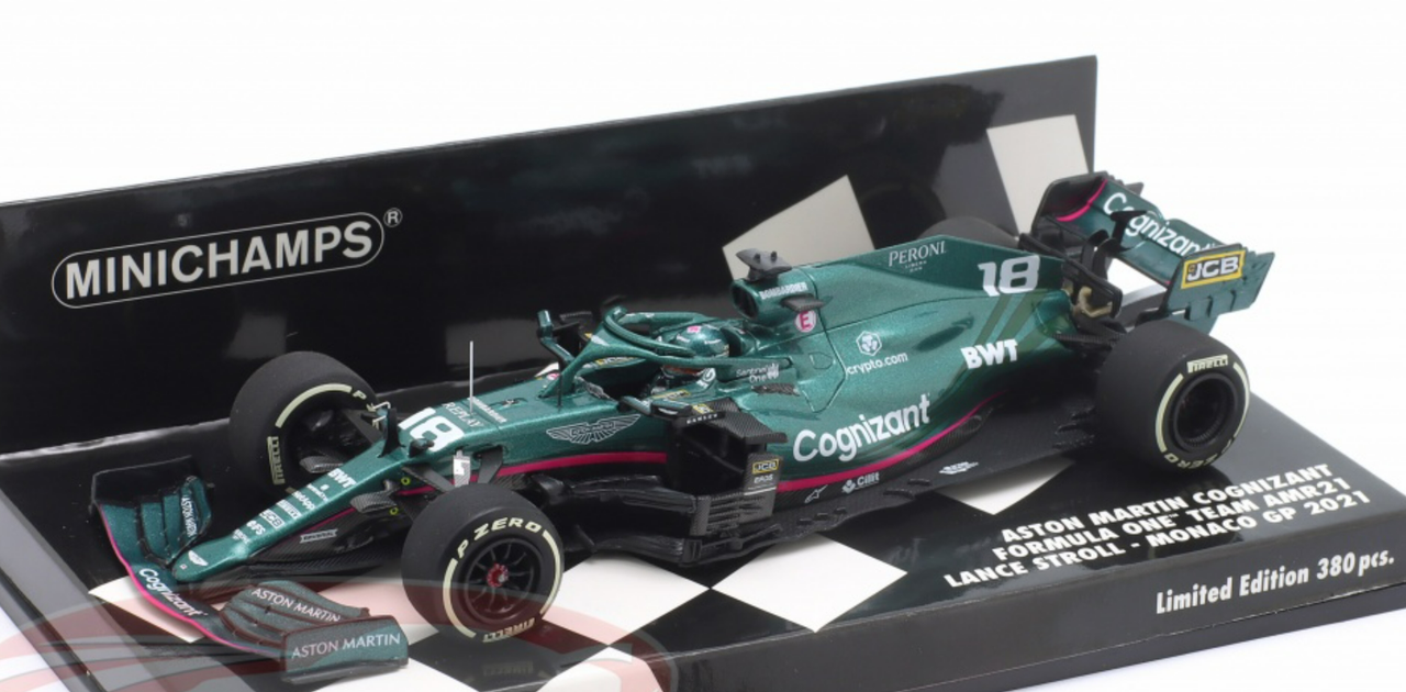 1/43 Minichamps 2021 Lance Stroll Aston Martin AMR21 #18 8th Monaco GP Car Model