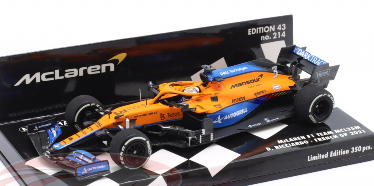 1/43 Minichamps 2021 Formula 1 Daniel Ricciardo McLaren MCL35M #3 6th France GP Car Model