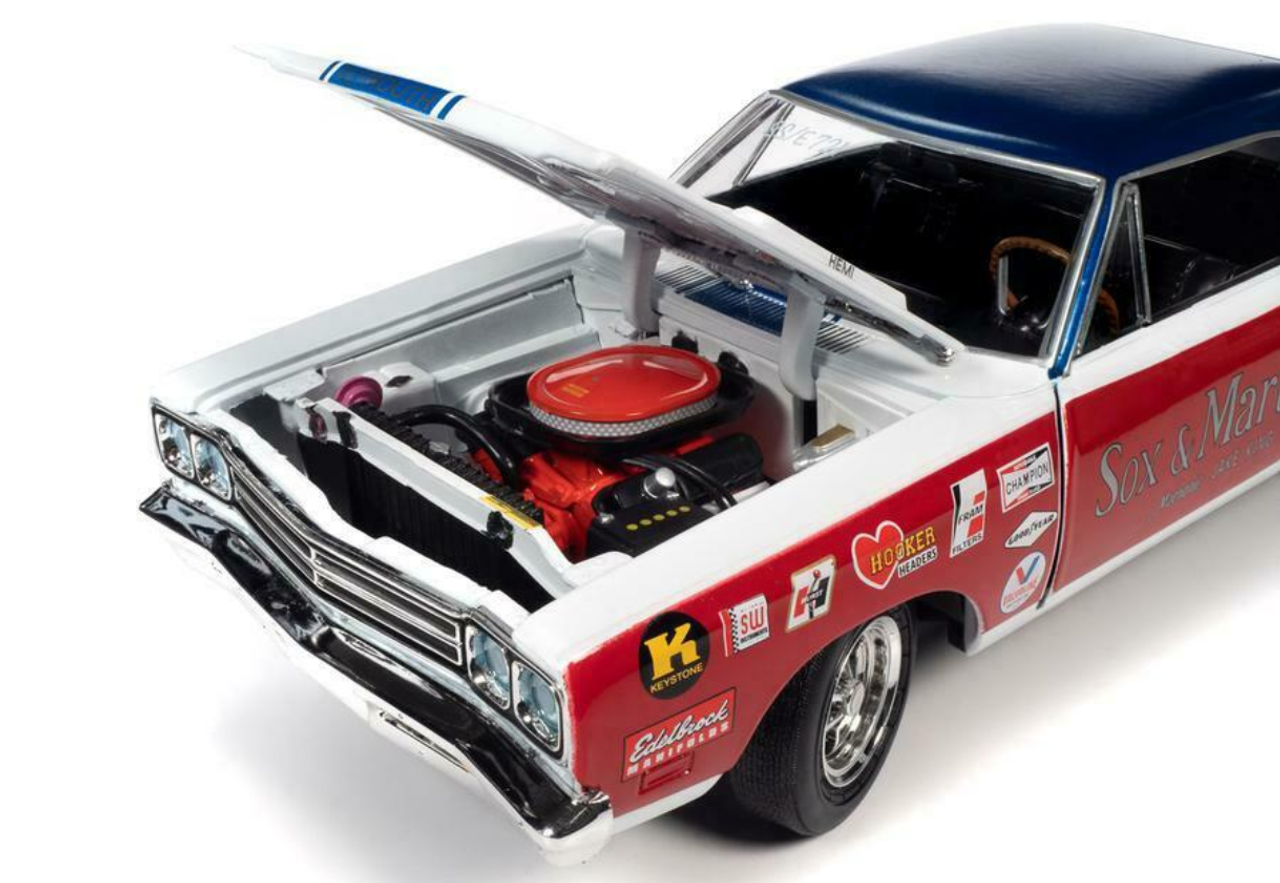 1/18 Sox & Martin 1969 Plymouth Road Runner Legends Of The Quarter Mile Super Stock (Red White Blue) Diecast Car Model