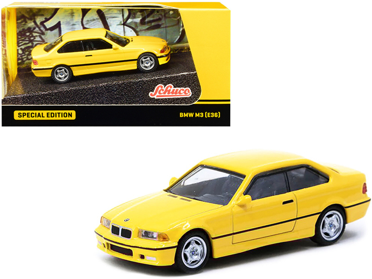 BMW M3 (E36) Yellow "Special Edition" 1/64 Diecast Model Car by Schuco & Tarmac Works