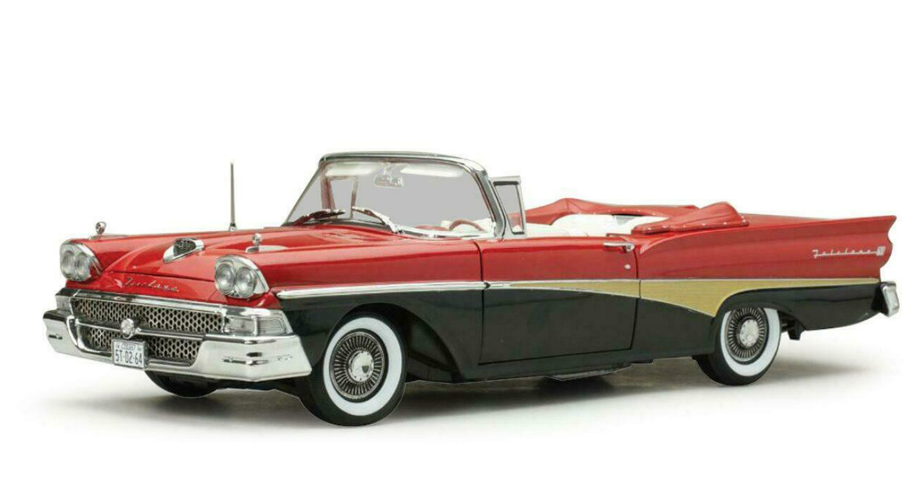 1/18 1958 Ford Fairlane 500 Open convertible (Torch Red & Raven Black) Diecast Car Model