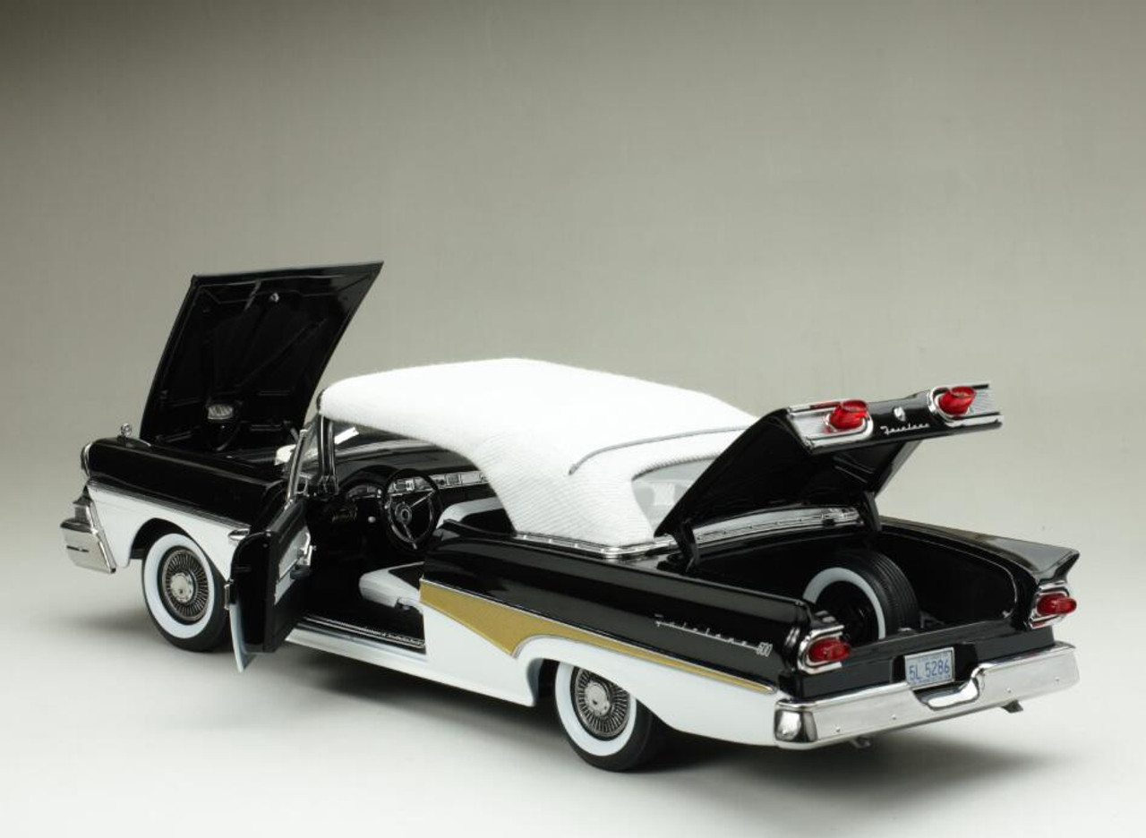 1/18 Sunstar 1958 Ford Fairlane 500 Closed Convertible (White & Raven Black) Diecast Car Model