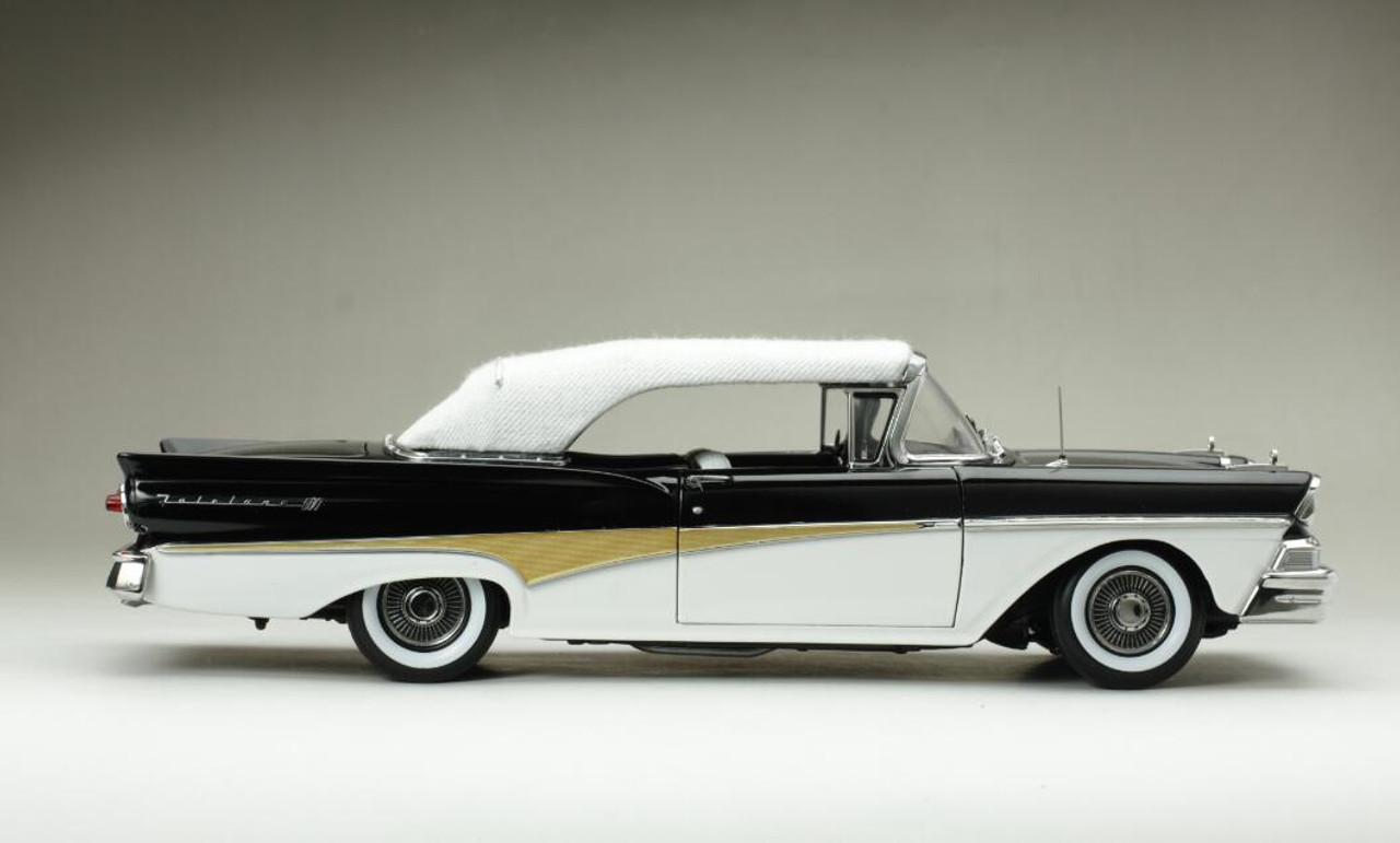 1/18 Sunstar 1958 Ford Fairlane 500 Closed Convertible (White & Raven  Black) Diecast Car Model