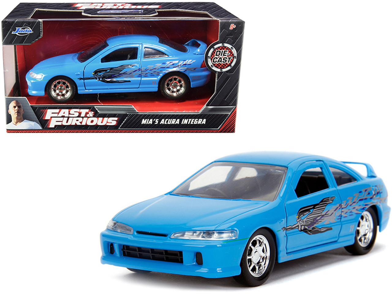 Mia's Acura Integra Light Blue with Graphics "Fast & Furious" Series 1/32 Diecast Model Car by Jada