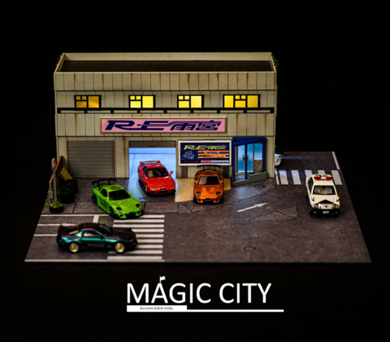 1/64 Magic City Japanese RE Modification Body Shop Diorama (car models NOT included)