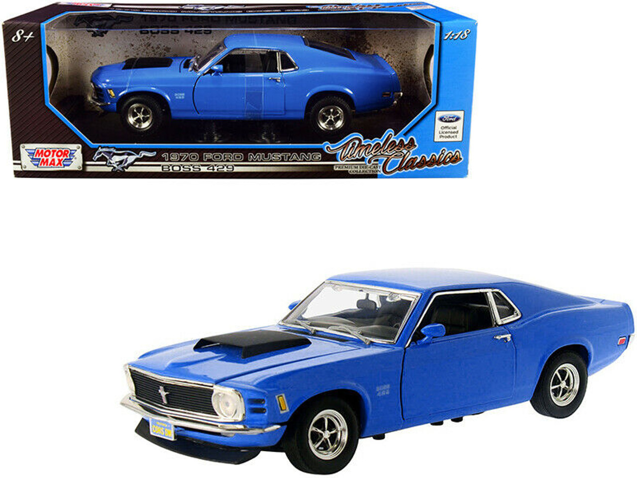 1/18 Motormax 1970 Ford Mustang Boss 429 (Darker Blue) Diecast Car Model