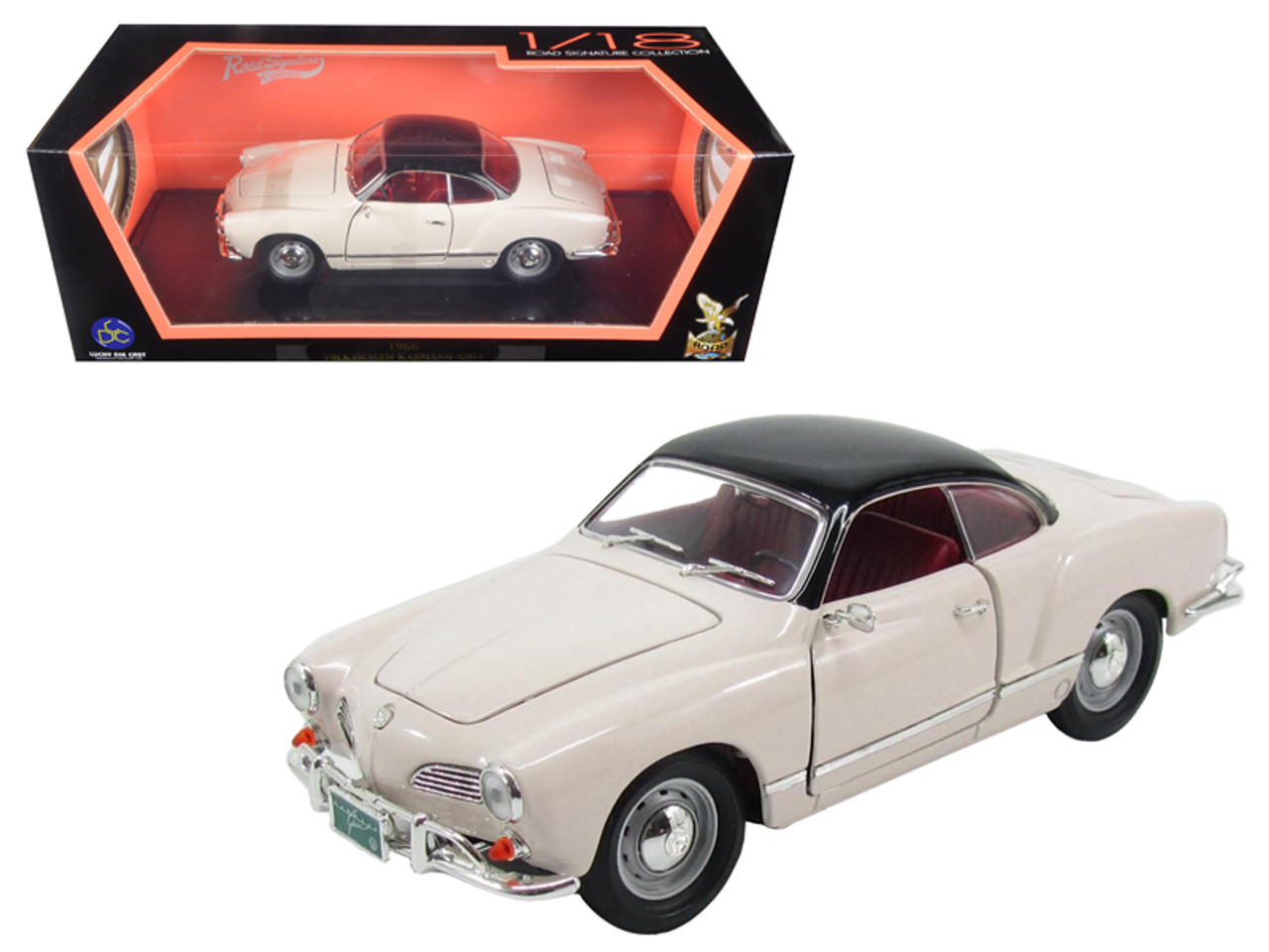 1966 Volkswagen Karmann Ghia White with Black Top 1/18 Diecast Model Car by Road Signature