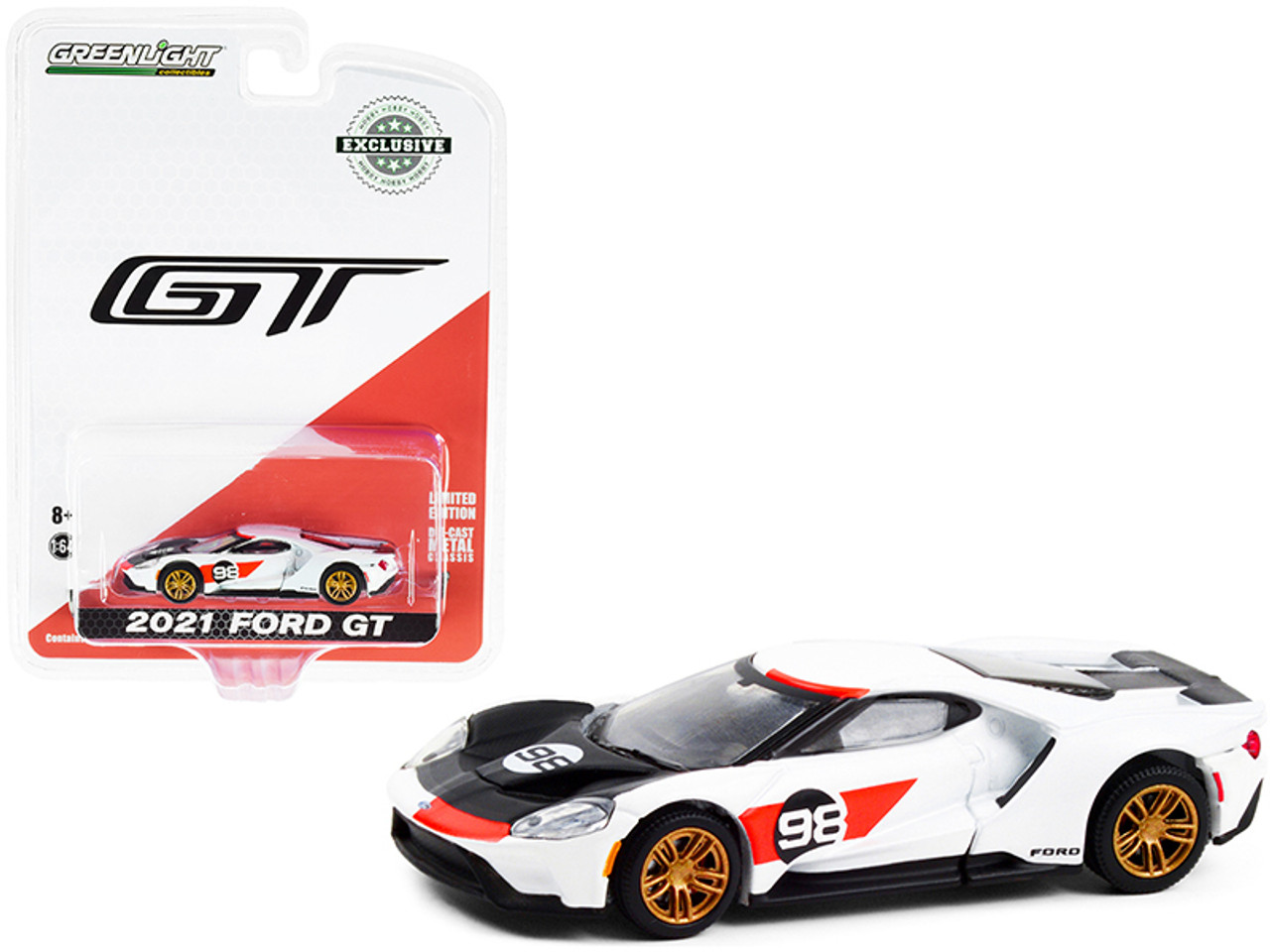 2021 Ford GT #98 White "Ford GT Heritage Edition" (Ken Miles - Lloyd Ruby 1966 24H of Daytona MKII Tribute) "Hobby Exclusive" 1/64 Diecast Model Car by Greenlight