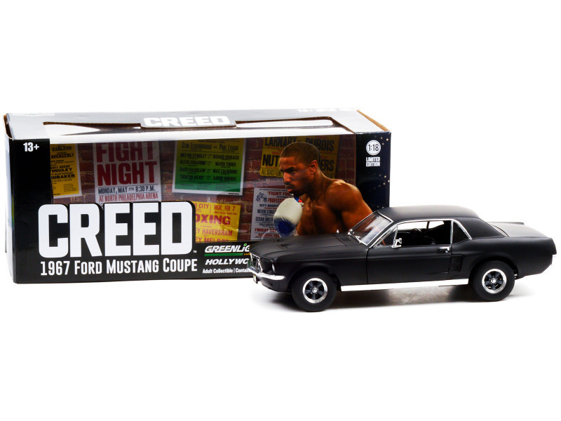 1/18 Greenlight 1967 Ford Mustang Coupe Matt Black (Adonis Creed's) "Creed" (2015) Movie Diecast Car Model
