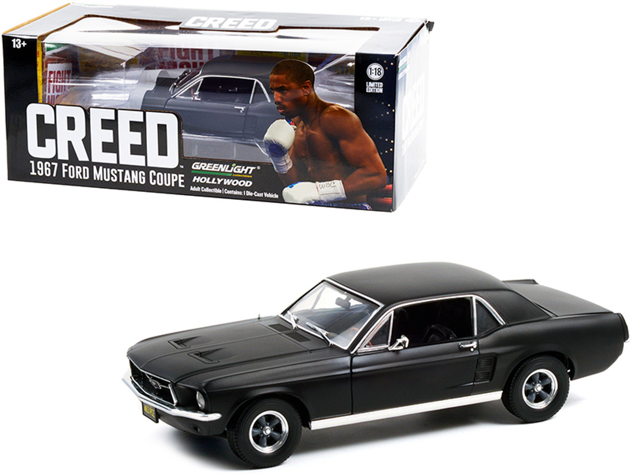 1/18 Greenlight 1967 Ford Mustang Coupe Matt Black (Adonis Creed's) "Creed" (2015) Movie Diecast Car Model