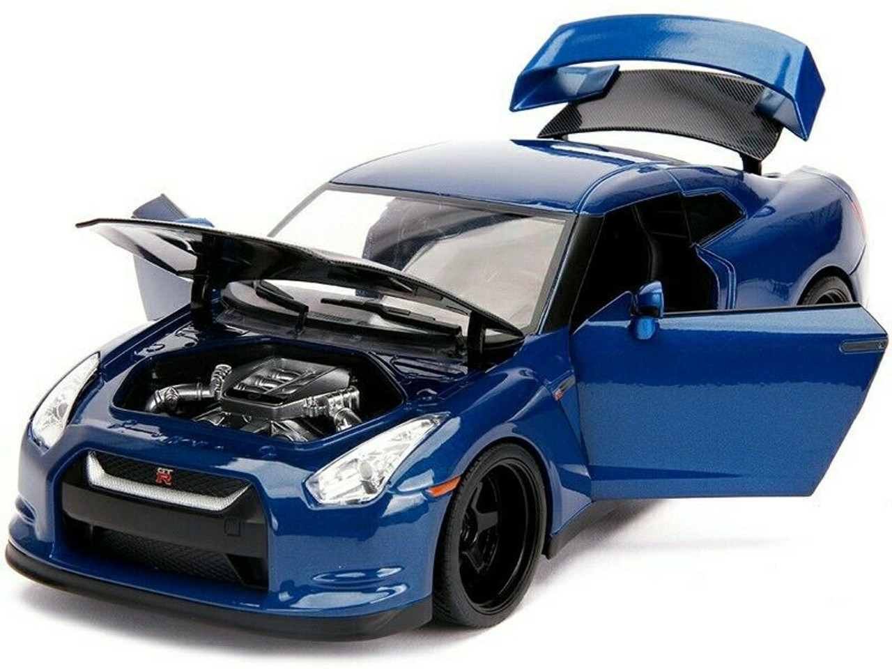 1/18 Jada 2009 Nissan GT-R R35 (Blue Metallic and Carbon) with Lights and Brian Figurine "Fast & Furious" Movie Diecast Model Car
