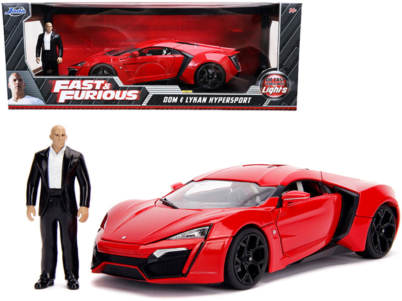 1/18 Jada Lykan Hypersport (Red) with Lights and Dom Figurine "Fast & Furious" Movie Diecast Model Car