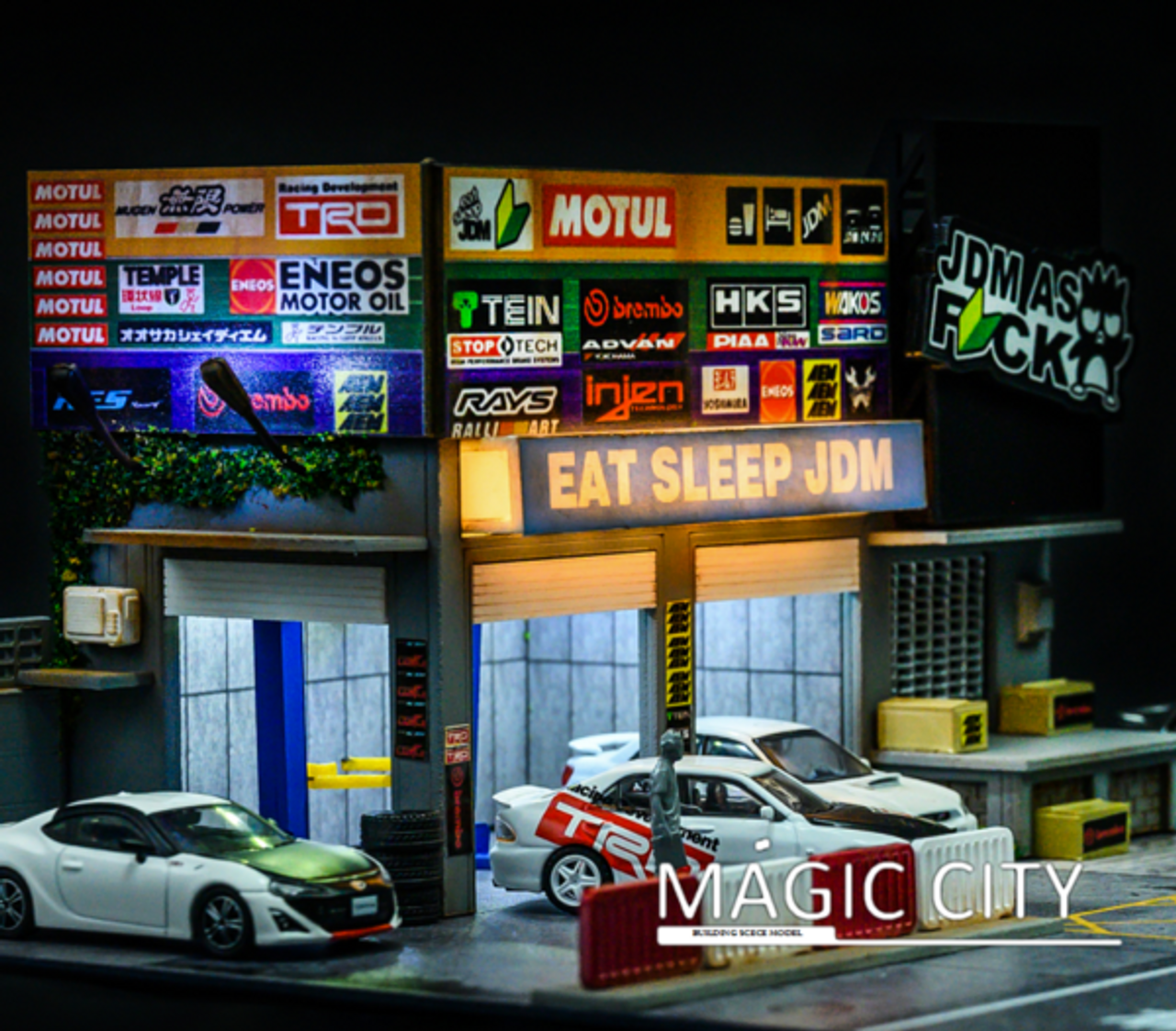 1/64 Magic City JDM Car Modification Shop Diorama (car models and