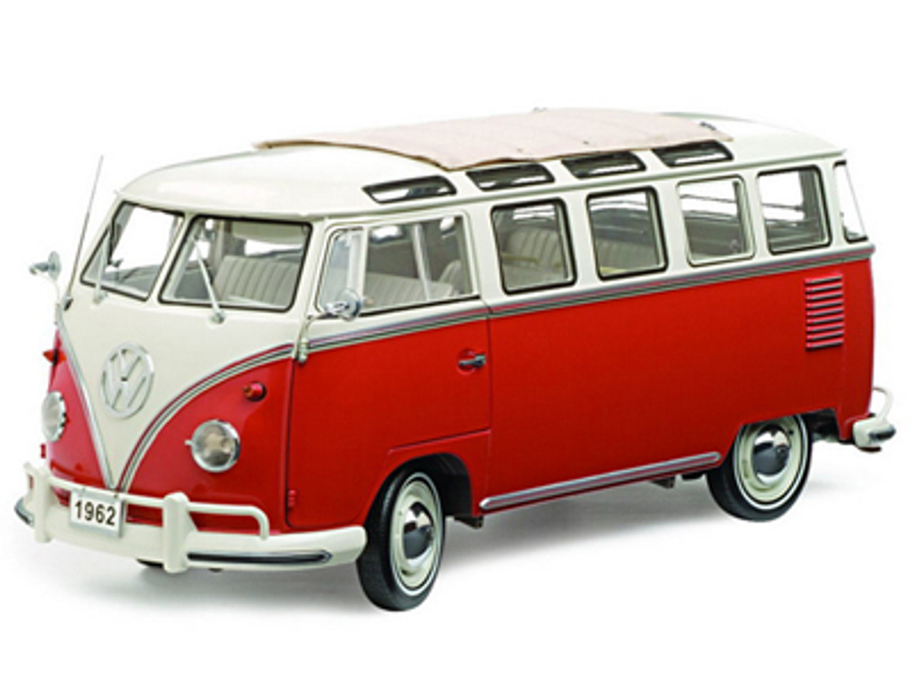 1/12 Sunstar 1962 Volkswagen Samba Bus (Sealing Wax Red & Beige Grey)  Diecast Car Model