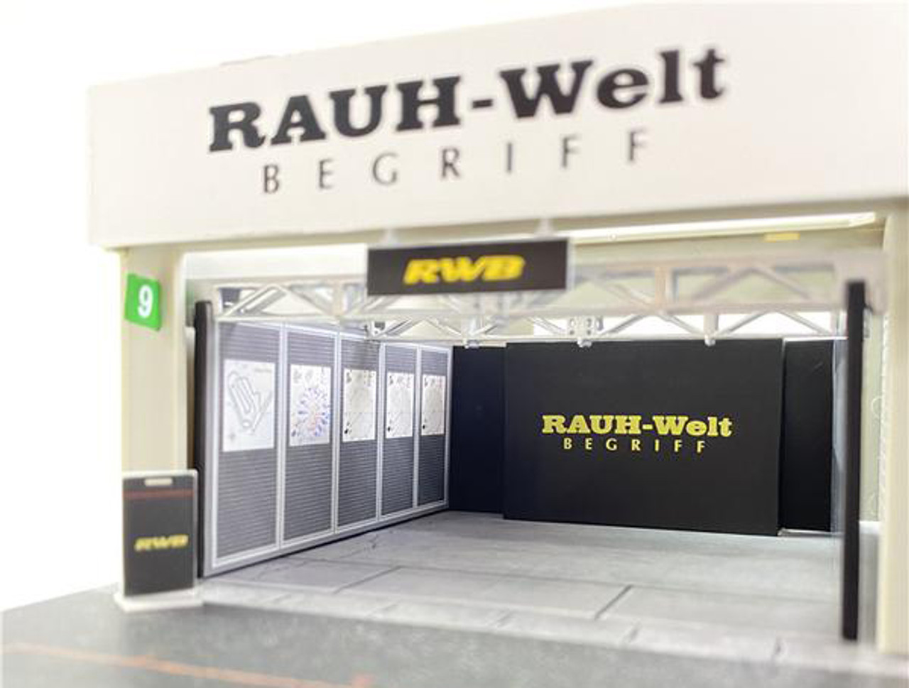 1/64 Tarmac Works RWB Rauh-Welt Theme Racing Pit Garage Diorama with 1/64 Porsche 911 993 RWB Hooters Car Model