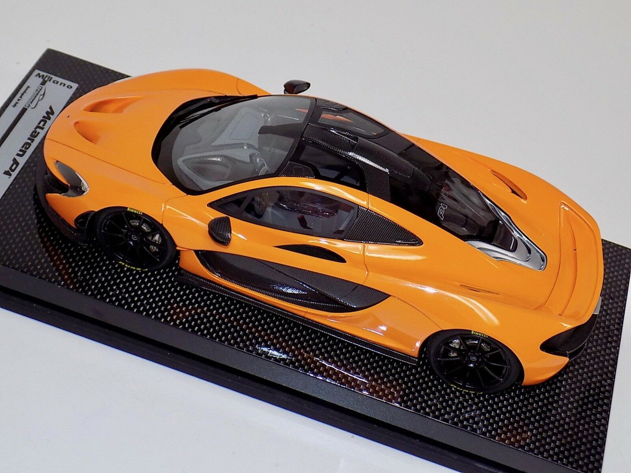 1/18 Tecnomodel McLaren P1 (Papaya Orange with Black Wheels) with Carbon Base Resin Car Model Limited 01/50