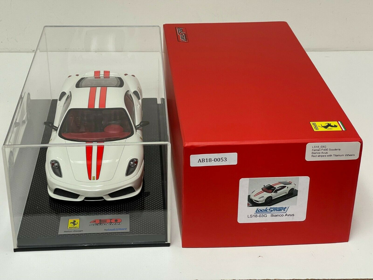 1/18 Looksmart Ferrari F430 Scuderia Avus White Red Stripe Titanium Wheels Resin Car Model