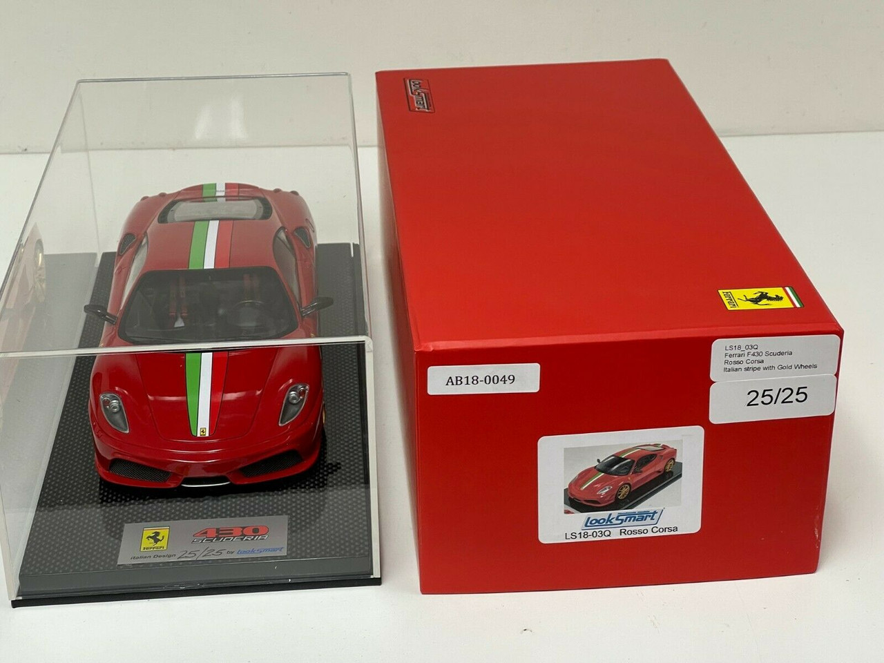1/18 Looksmart Ferrari F430 Scuderia Red Italian Stripe Gold 