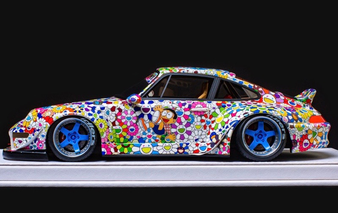 1/18 VIP Porsche 911 RWB 964 Kaikai Kiki Takashi Murakami Cartoon Edition with Blue Wheels Resin Car Model