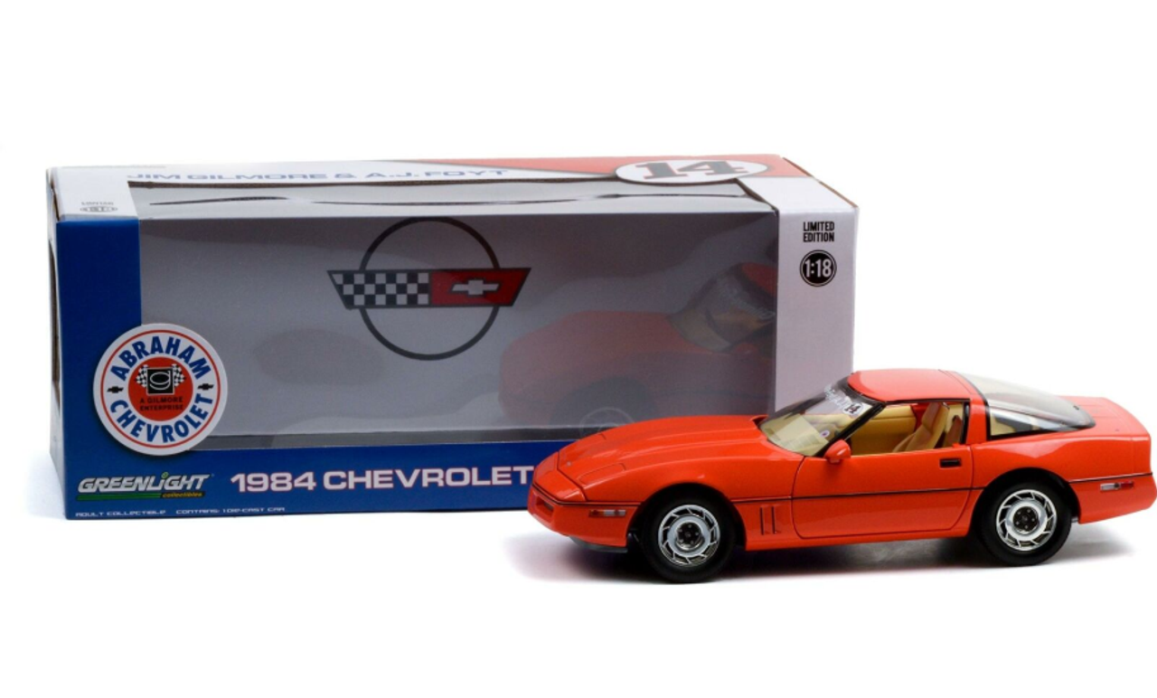 1/18 1984 Chevrolet Corvette C4 - Hugger Orange - Jim Gilmore & AJ Foyt Diecast Car Model