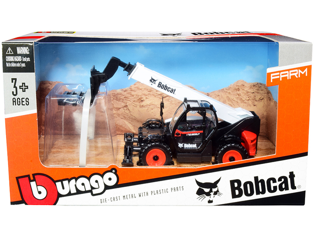 Construction Vehicles Bobcat T40.180SLP Telescopic Handler with Pallet Fork Black and White Diecast Model by Bburago