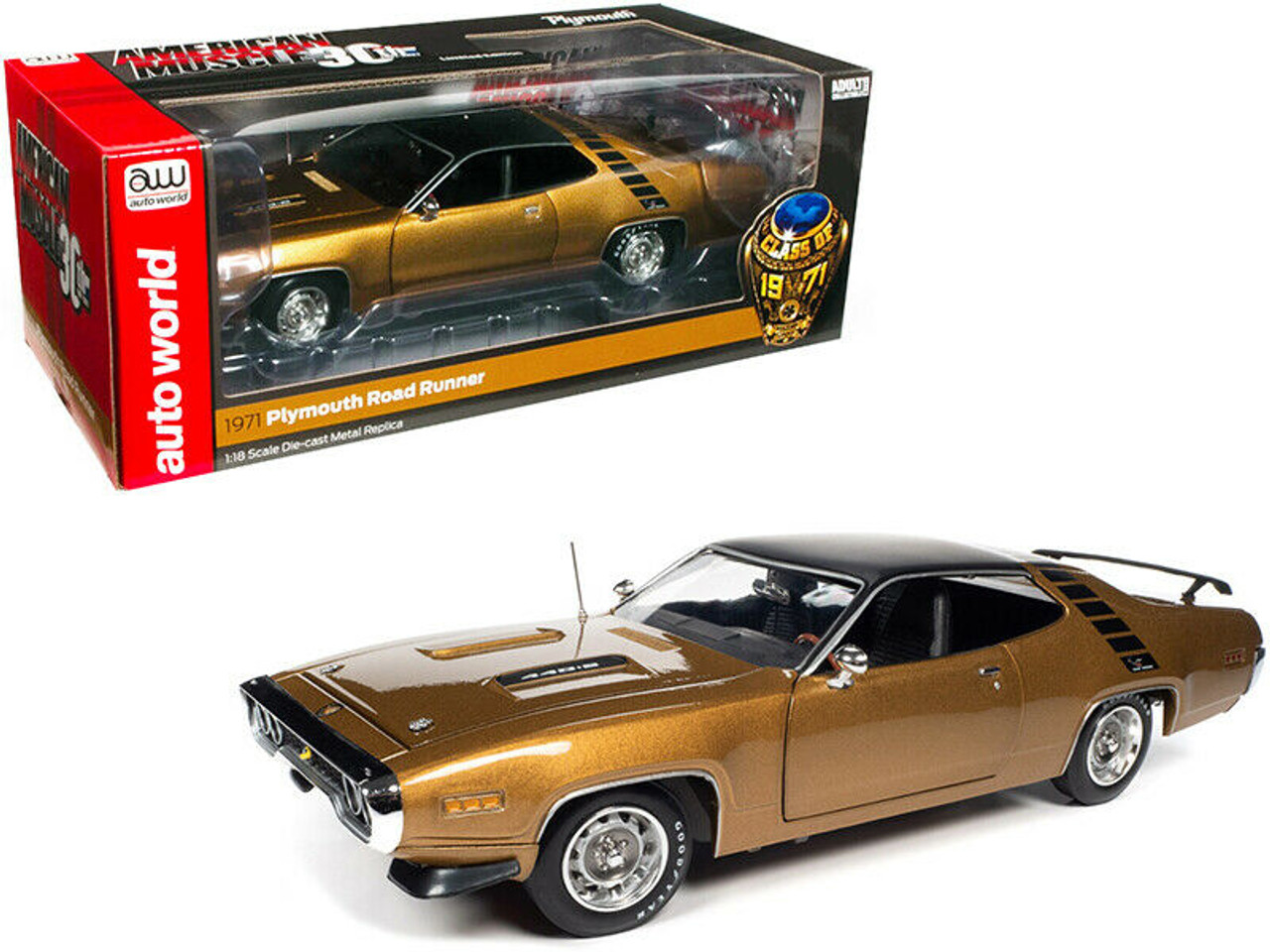 1/18 Auto World 1971 Plymouth Road Runner Hardtop (Gold) Diecast Car Model