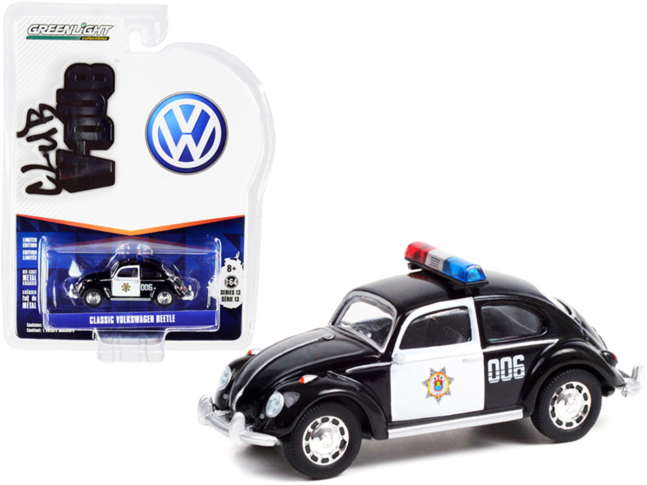 Classic Volkswagen Beetle Black and White "Veracruz Police" (Mexico) "Club Vee V-Dub" Series 13 1/64 Diecast Model Car by Greenlight