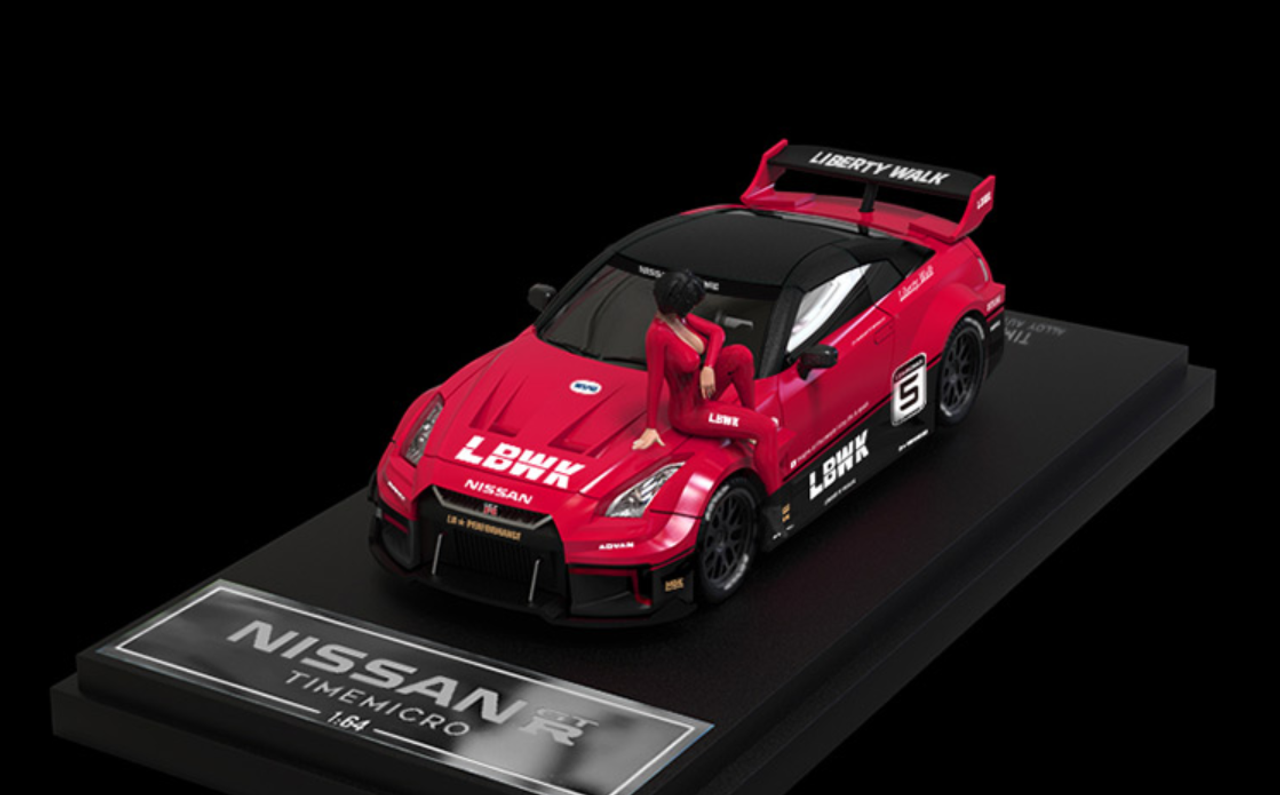 1/64 Time Micro Nissan GT-R GTR R35 3.0 LBWK Red Deluxe Edition Car Model