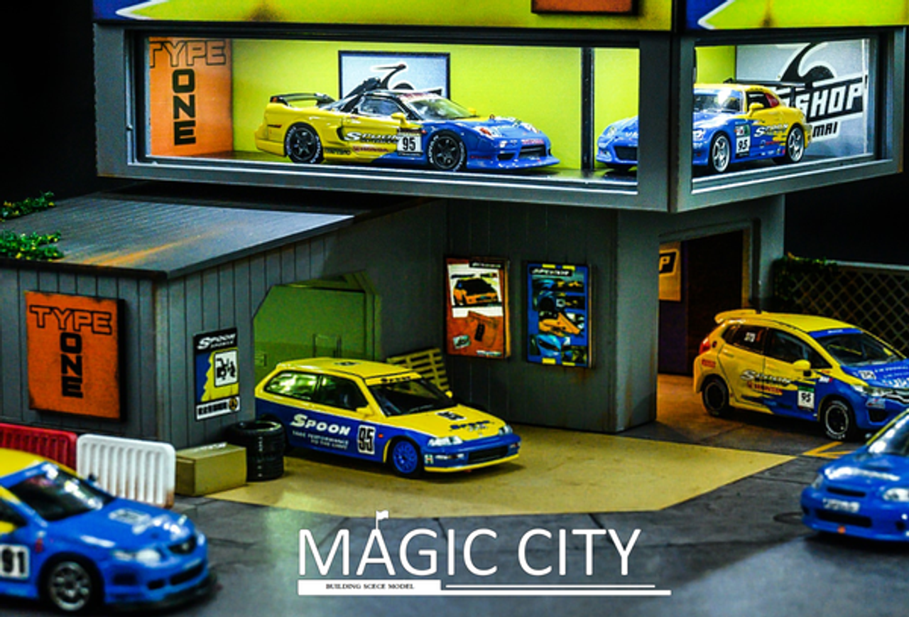 1/64 Magic City Spoon Theme Paint Body Shop Diorama (Car Models NOT Included)
