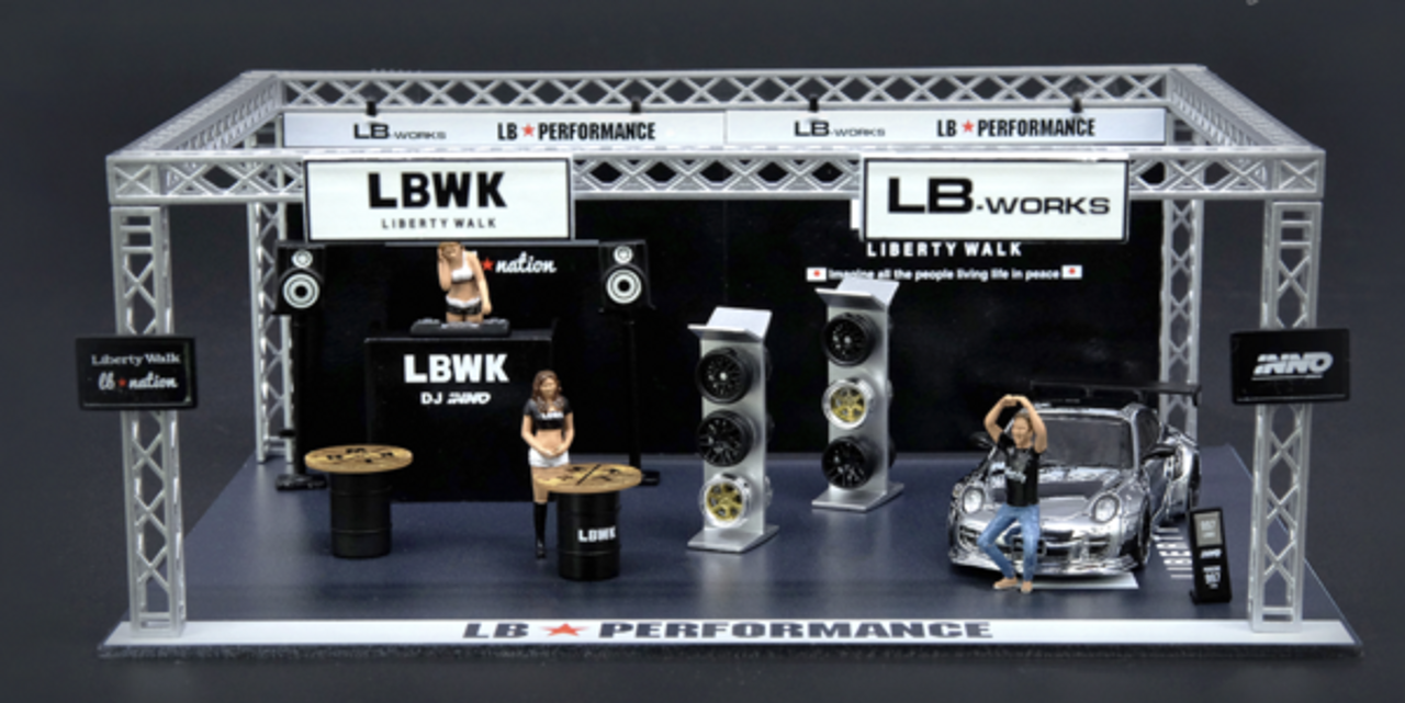 "LBWK Auto Salon" Diorama Set of 28 pieces (Car and Figurines Included) 1/64 Models by Inno Models