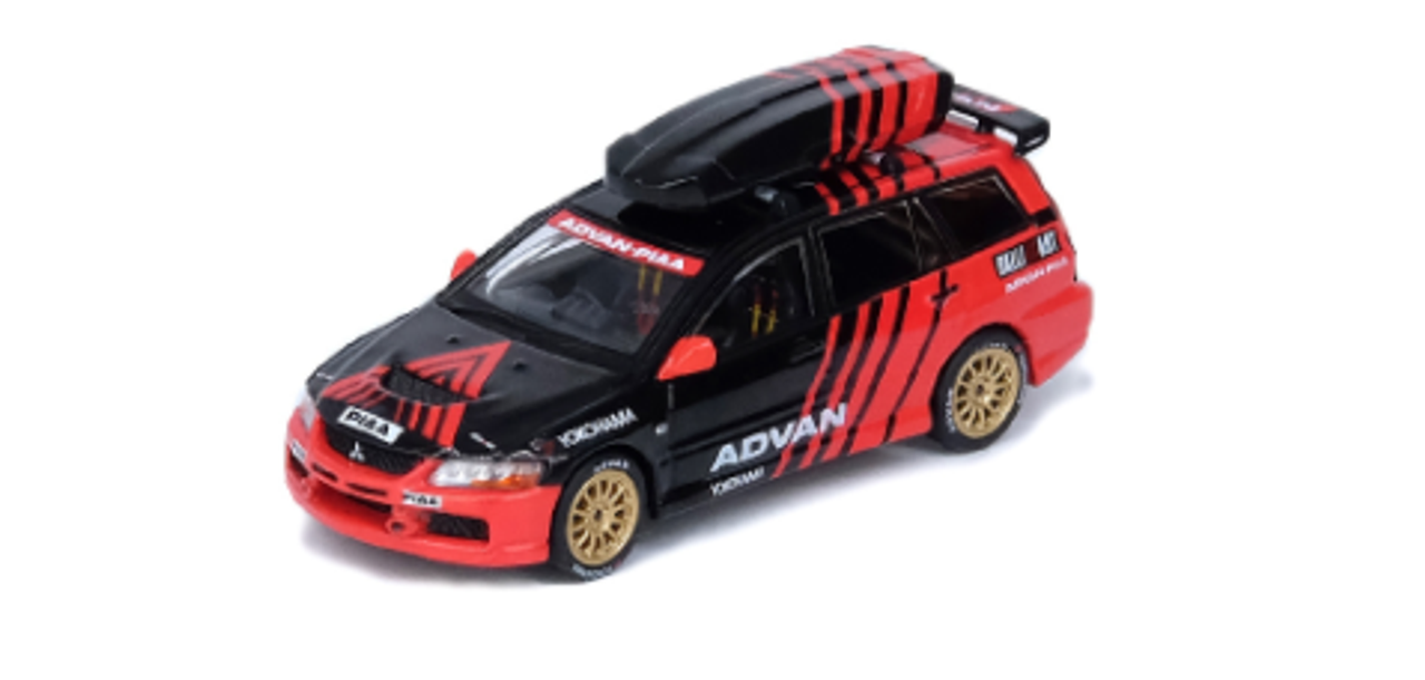 Mitsubishi Lancer Evolution IX Wagon RHD (Right Hand Drive) with Roof Cargo Box Black and Red "Advan" 1/64 Diecast Model Car by Inno Models