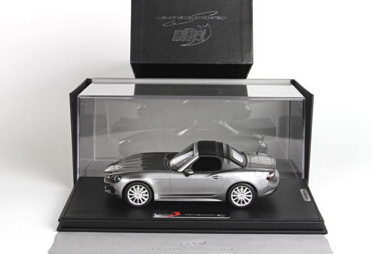 1/18 BBR Fiat 124 Spider Soft Top Metallic Aluminum - With Showcase Resin Car Model Limited 12 Pieces