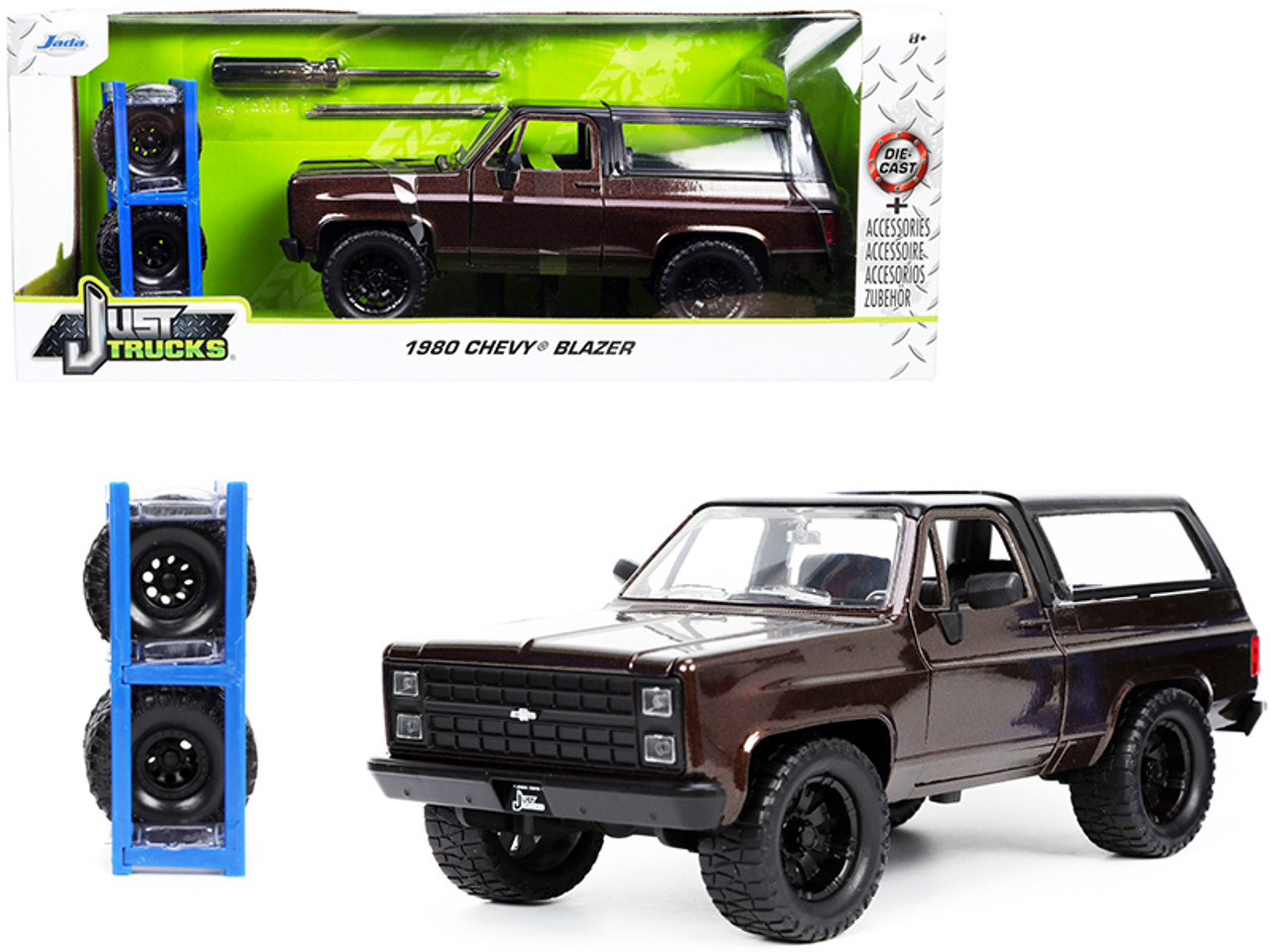 1980 Chevrolet Blazer Dark Brown Metallic with Black Top with Extra Wheels "Just Trucks" Series 1/24 Diecast Model Car by Jada