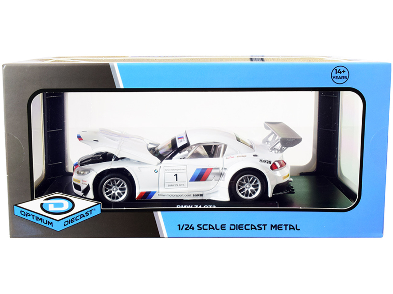 BMW Z4 GT3 #1 White and Silver 1/24 Diecast Model Car by Optimum Diecast